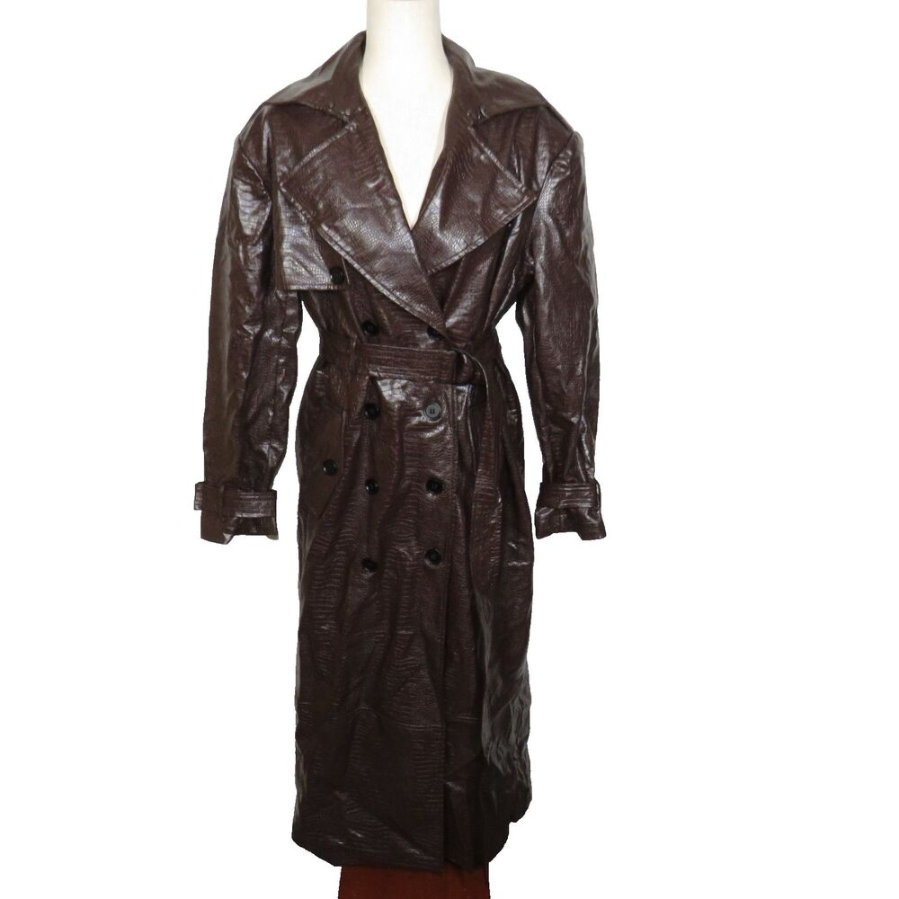 Naked Wardrobe Faux Crocodile Belted Button Up Trench Coat Size Small